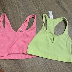 Pink and Green Ribbed Crop Tops